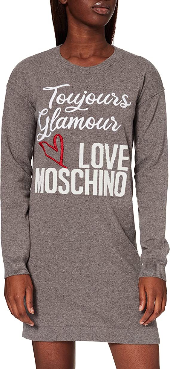 

Шикарное платье с логотипом из смесовой шерсти серого цвета LOVE MOSCHINO