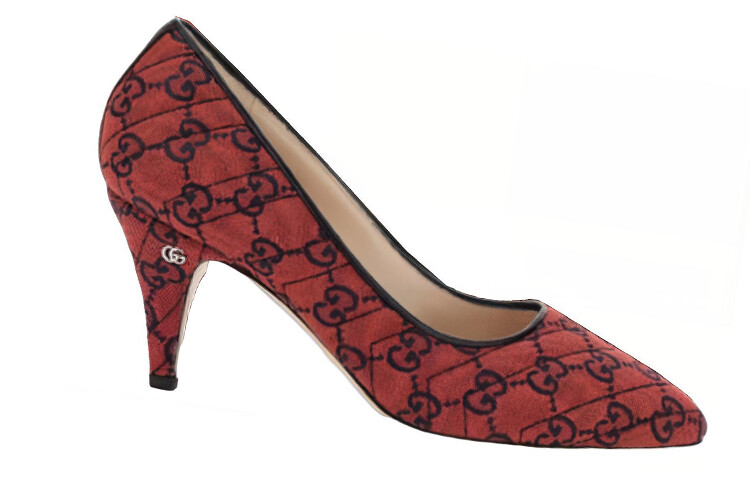Туфли женские Gucci на высоком каблуке, ярко-красный / голубой — фото 2