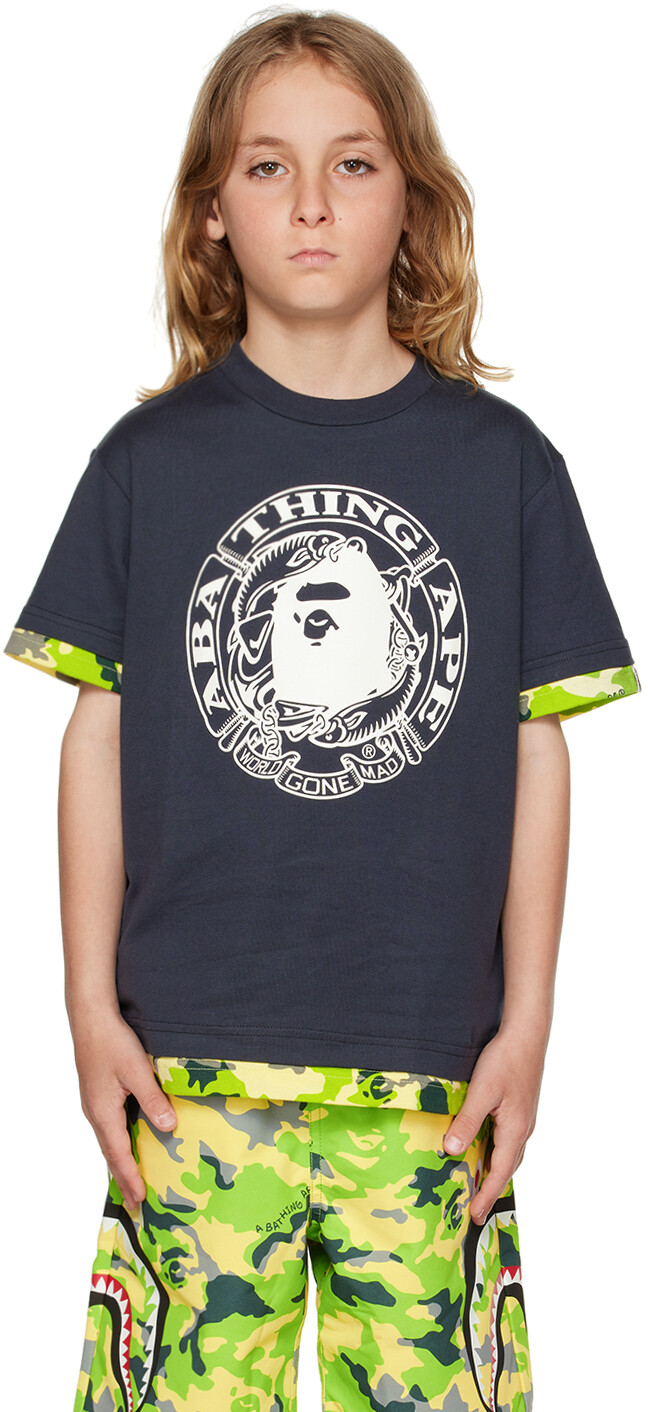 

BAPE Kids Серая футболка с камуфляжным принтом Woodland, Серый, BAPE Kids Серая футболка с камуфляжным принтом Woodland