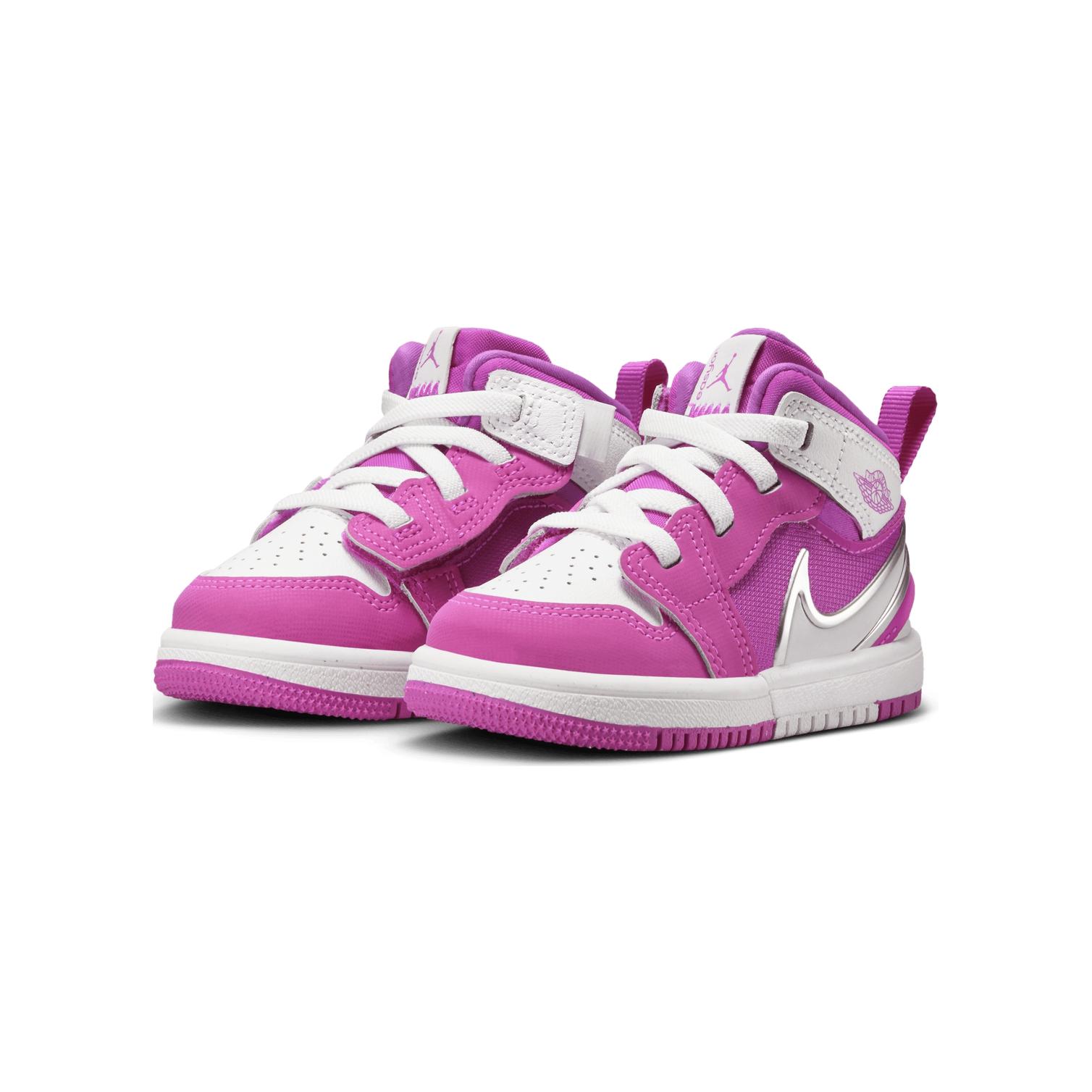 Детские кроссовки Air 1 устойчивые к истиранию Mid Top розовые белые Jordan, Flame Pink/White — фото 3