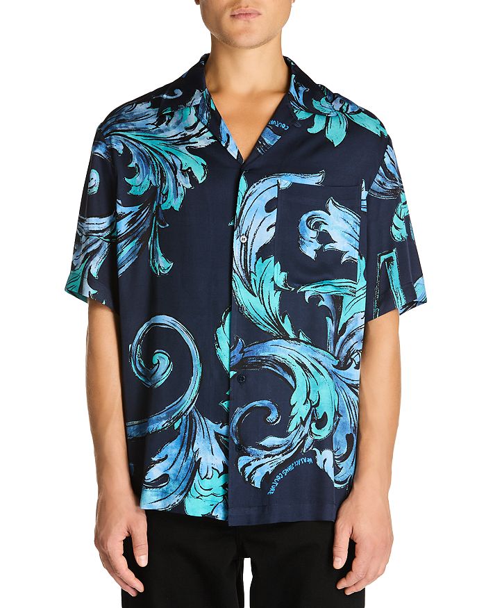 

Рубашка для кемпинга с короткими рукавами из твила с принтом Barocco Regular Fit Versace Jeans Couture, синий