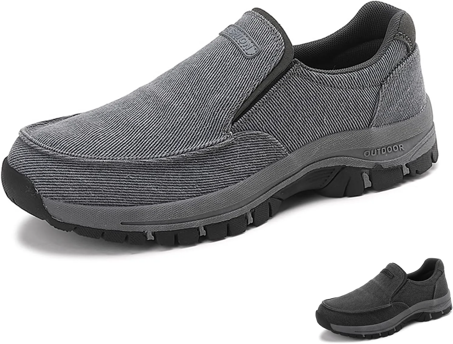 

Мужские канвасовые слипоны для повседневной ходьбы, винтажные, с ортопедической поддержкой свода, с круглым носком, плоские лоферы, для улицы, походов, кемпинга и вождения GLBDU, серый