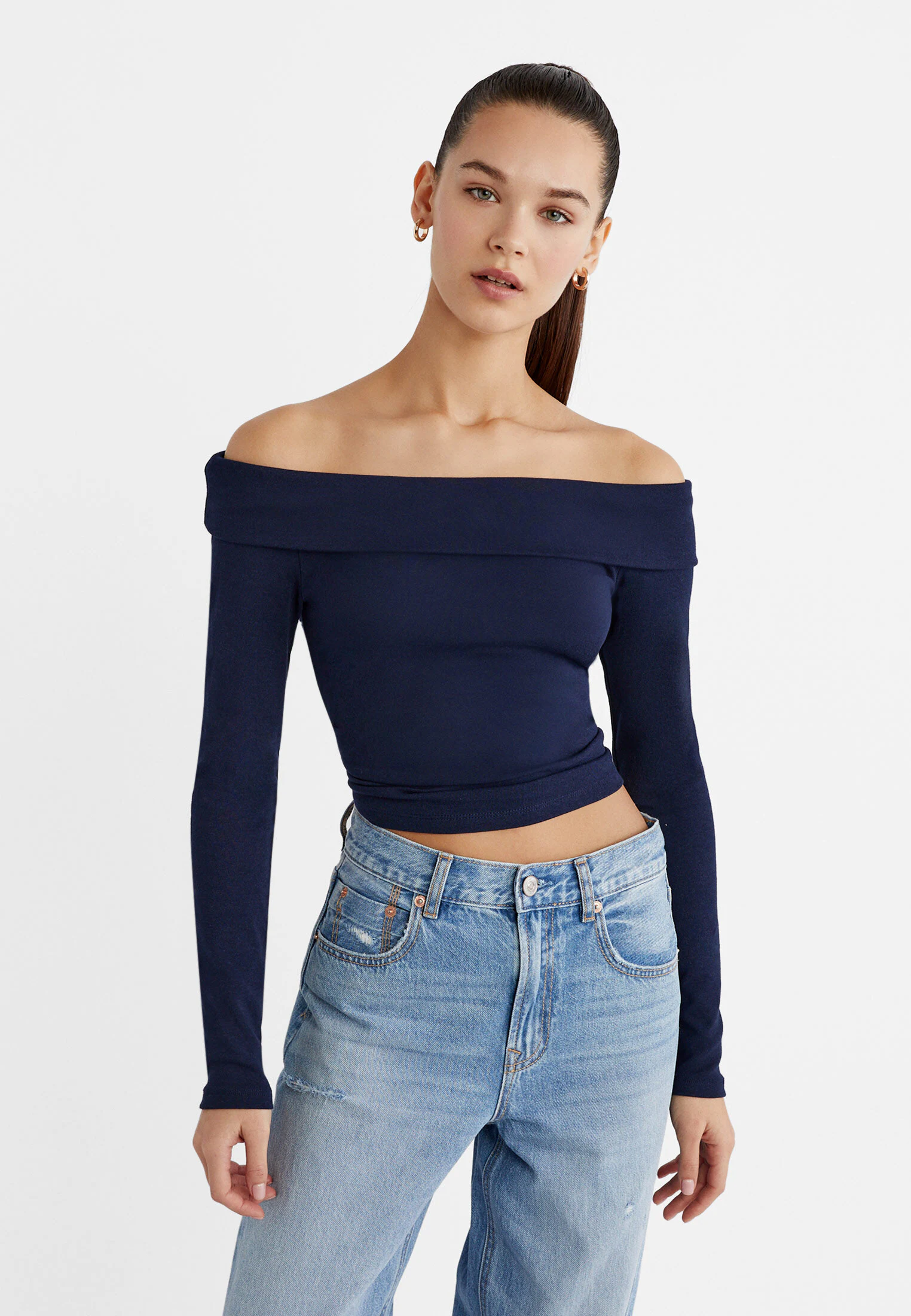 

Топ с открытыми плечами Stradivarius, синий