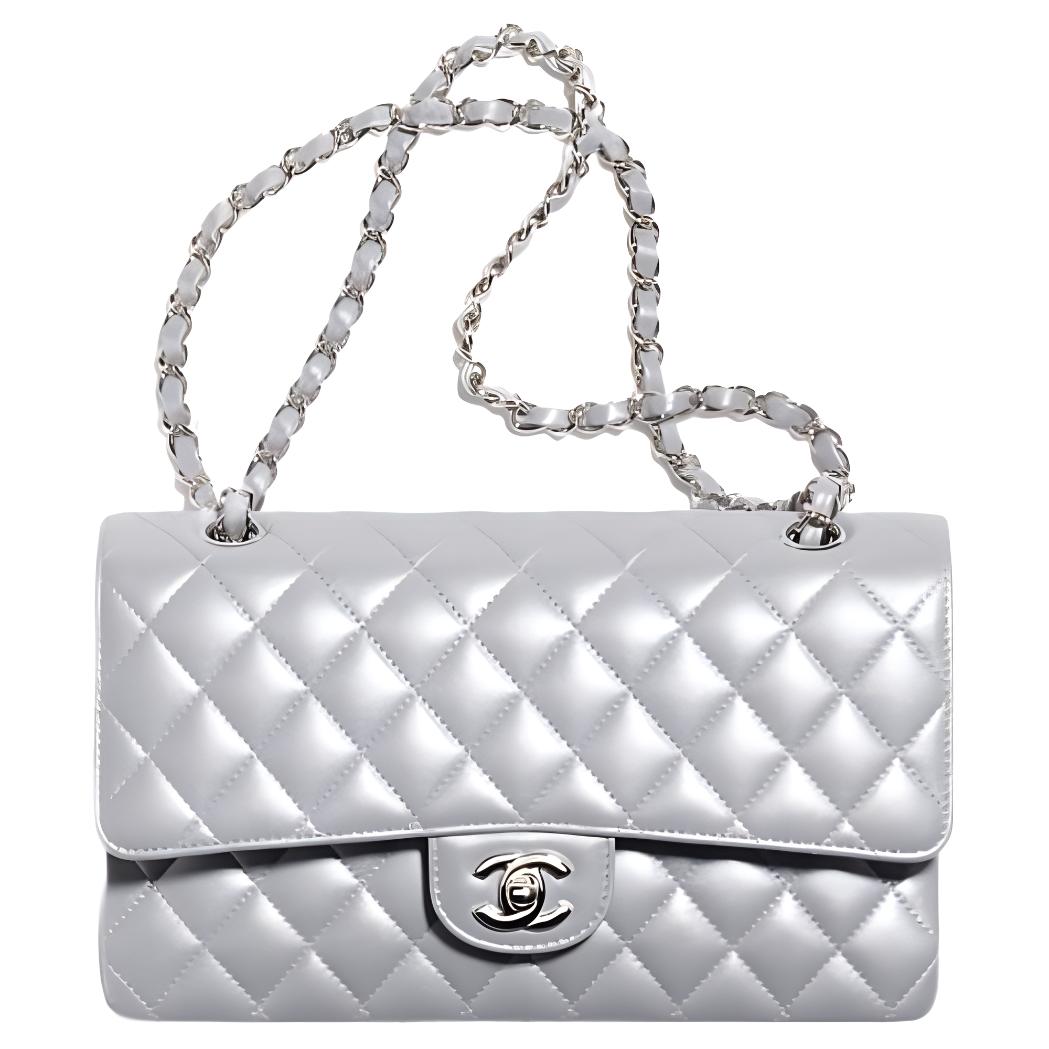 

CHANEL Классический клатч из овчины с логотипом CF Средний женский наплечный сумка через плечо Серебристо-серый