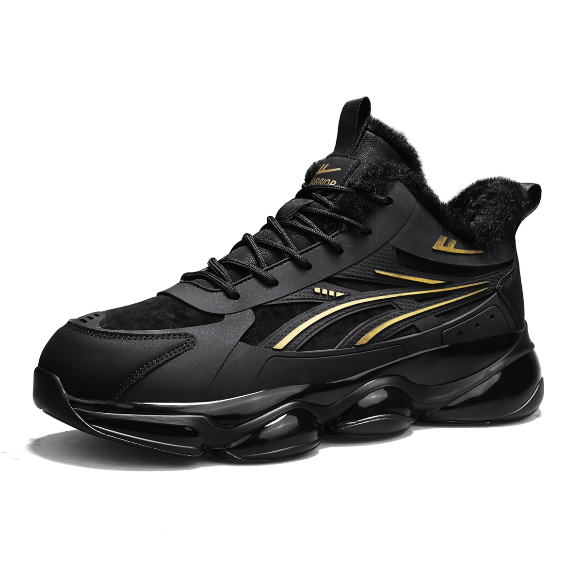 

WARRIOR Мужские повседневные кроссовки low top черные с золотым, амортизирующие, износостойкие, нескользящие