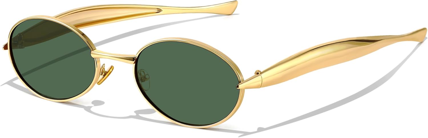 

Солнцезащитные очки GRFISIA в стиле ретро, ​​овальные, для женщин и мужчин, в стиле 70-х, с золотистой металлической оправой, защита от УФ-излучения UV400, A-gold Frame Green Lens