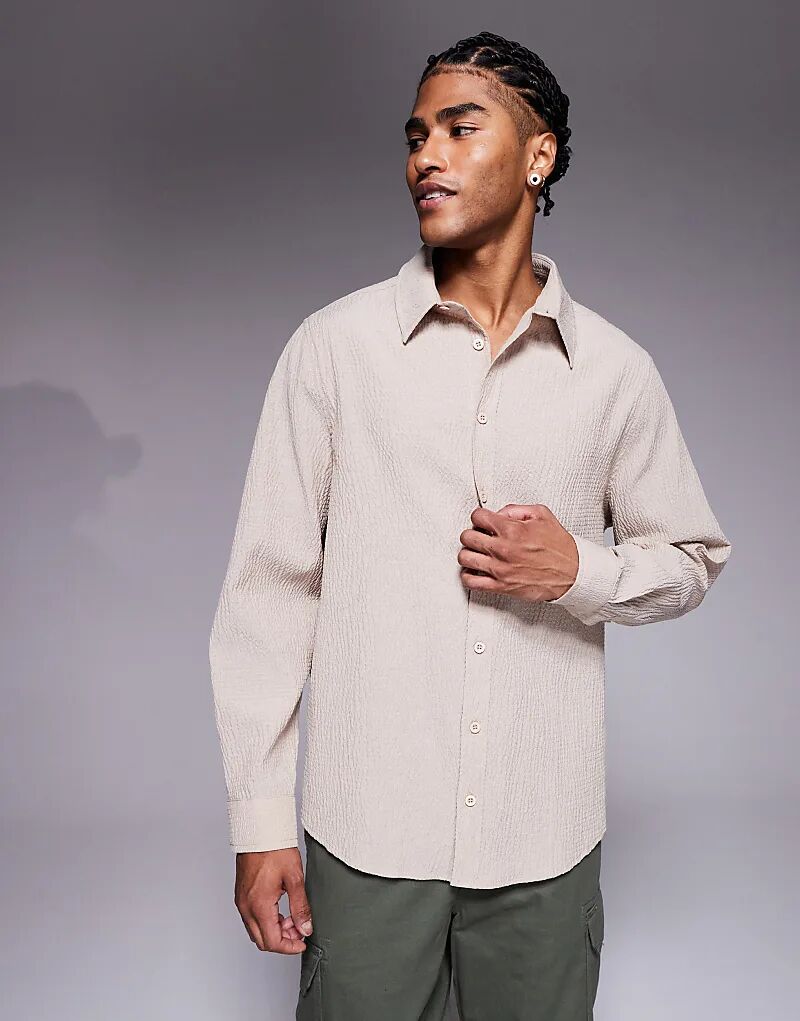 

Рубашка свободного кроя ASOS DESIGN с жатой текстурой коричневого цвета