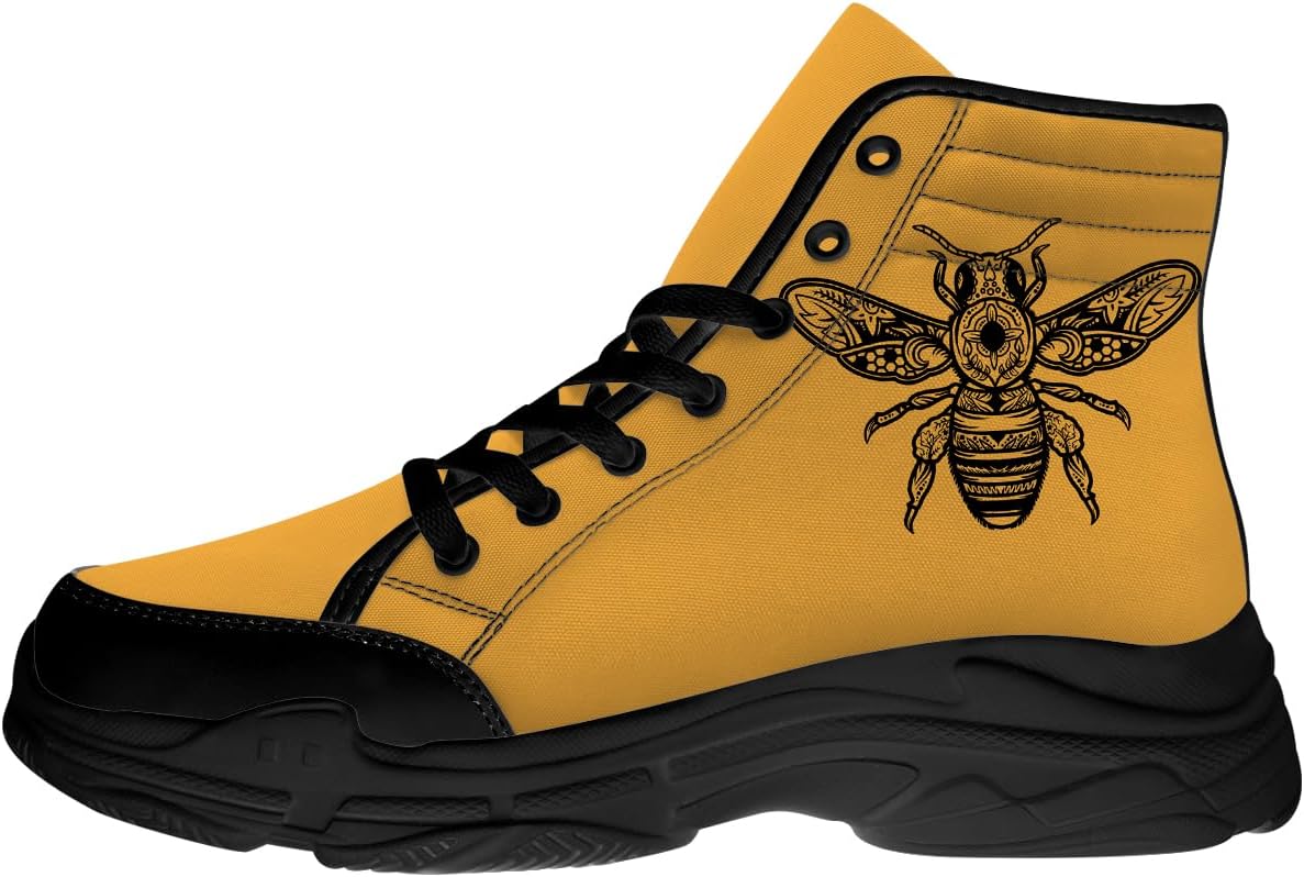 

Высокие кеды Bee для женщин и мужчин, тканевые кроссовки на платформе со шнуровкой, подарки для нее и для него Generic, черный/желтый