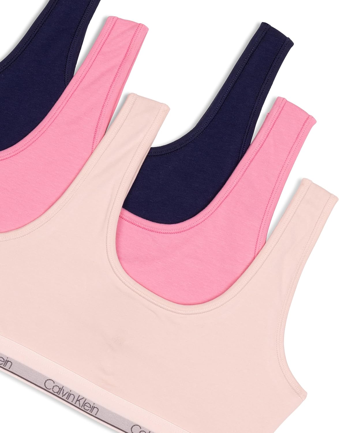 Комплект из 3 хлопковых бюстгальтеров-бралеттов Calvin Klein для девочек, Crystal Pink/Sachet Pink/Medieval Blue — фото 3