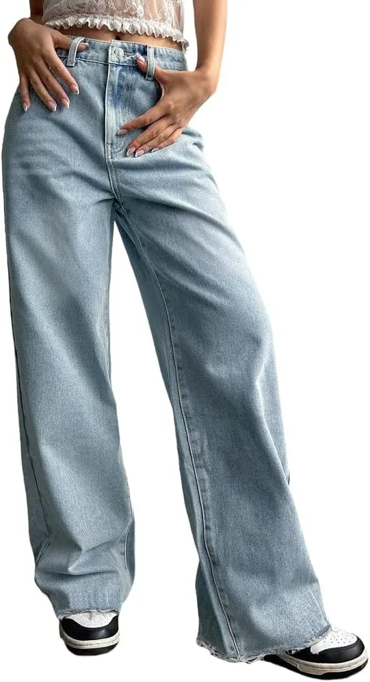 

Джинсы Wide Leg для женщин с вышивкой бантом и рваным подолом YADMISU