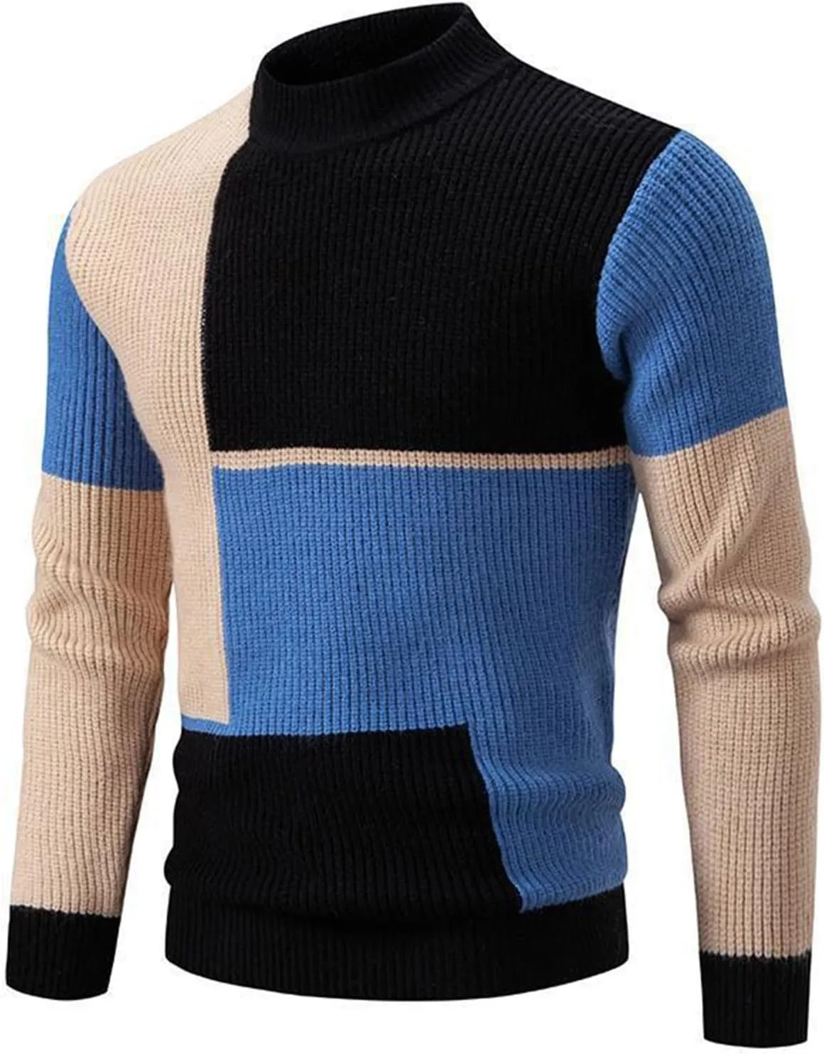 

Мужской свитер с цветными блоками, slim fit, водолазка QUNPIU