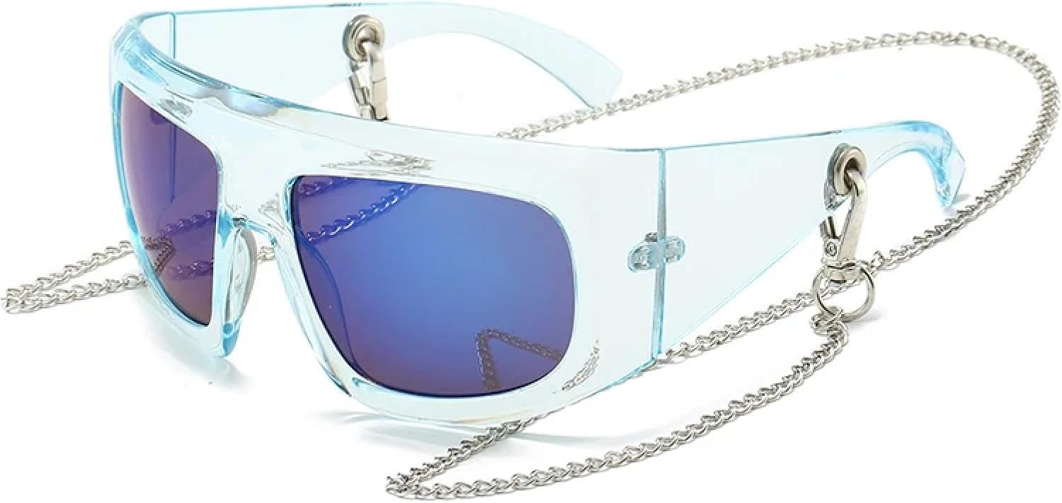 

Ретро большие солнцезащитные очки «кошачий глаз» для женщин, модные очки с цепочкой, солнцезащитные очки UV400 для мужчин, трендовые зеркальные очки TVTBBVV, Blue Blue Mirror