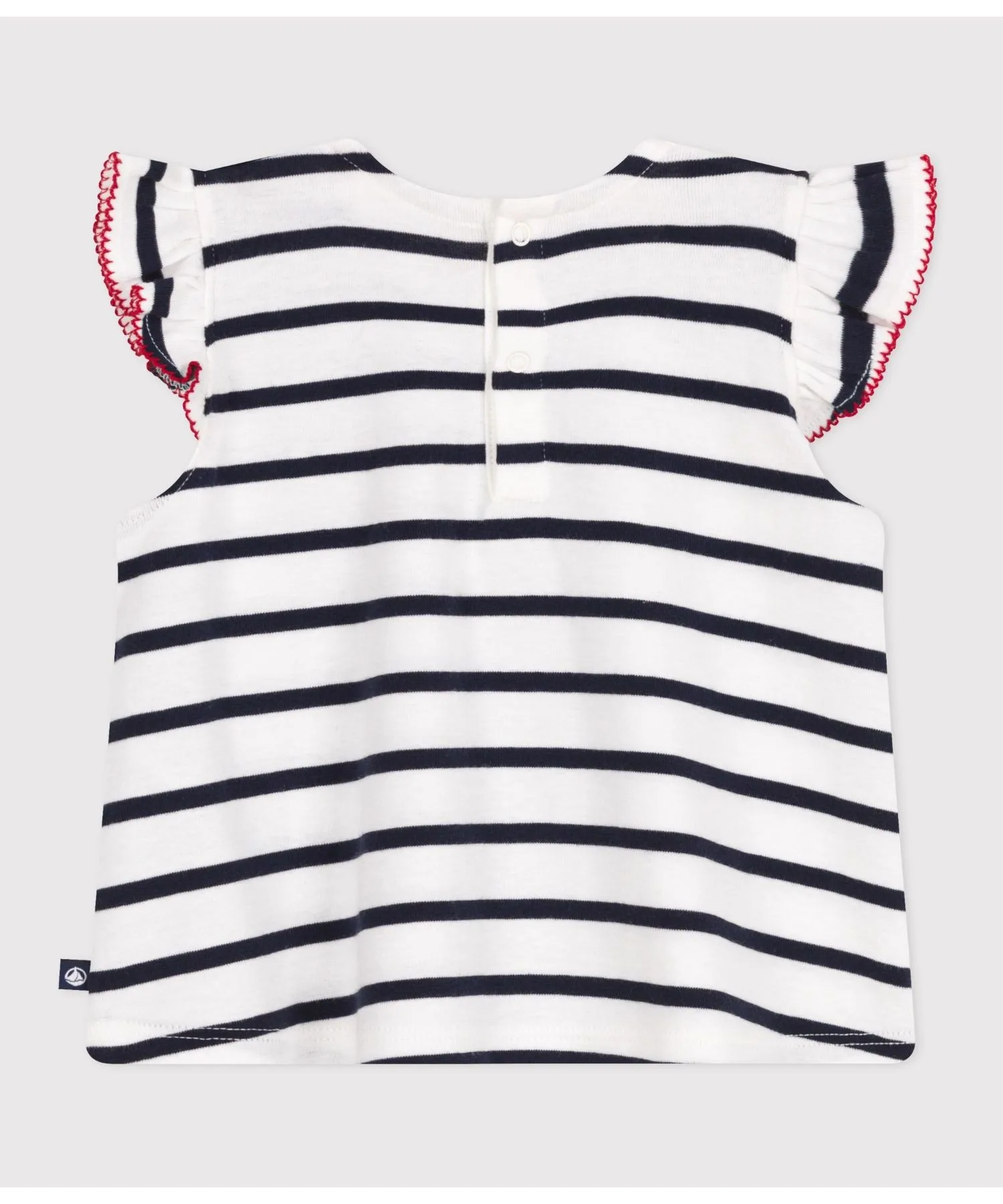 Детская блузка с коротким рукавом и красной отделкой PETIT BATEAU бело-синяя — фото 4