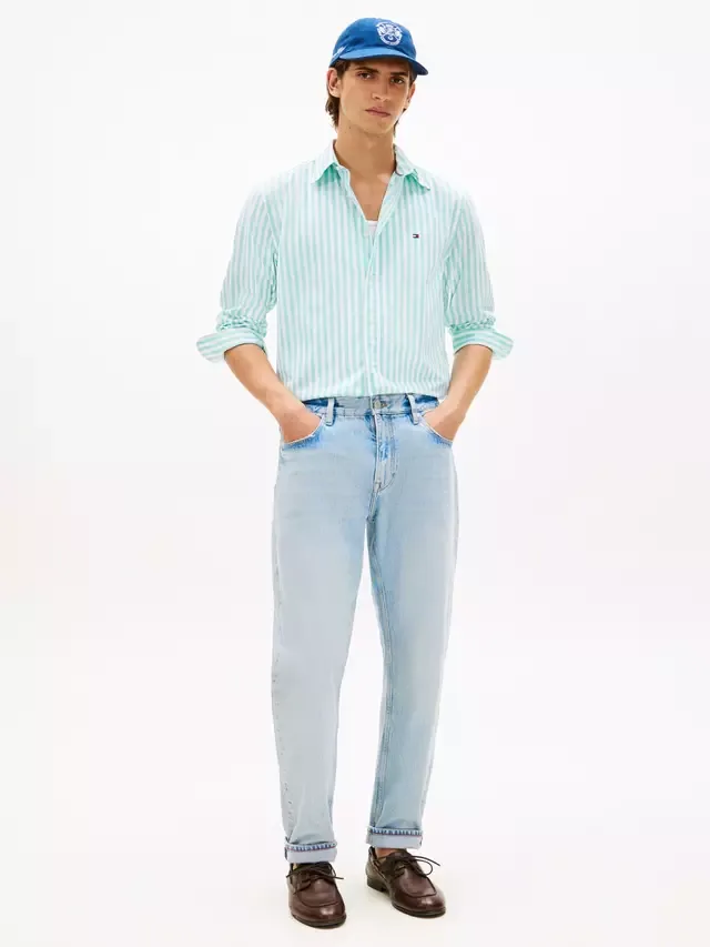 Рубашка в полоску из персикового хлопка Flex стандартного кроя Tommy Hilfiger, Light Green — фото 2