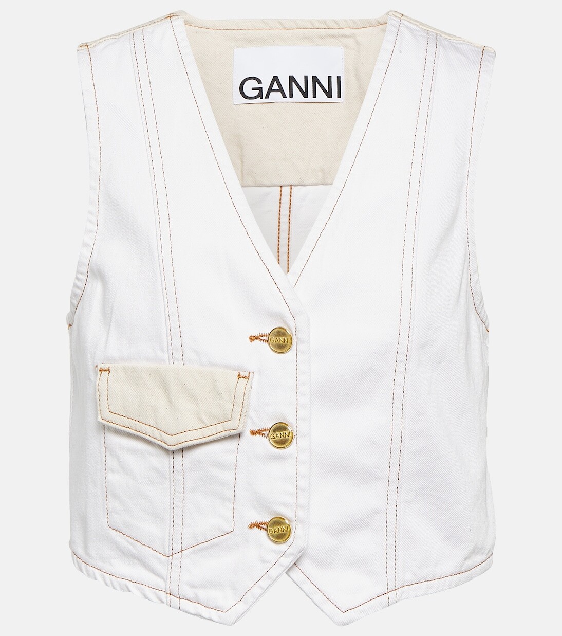 

Укороченный джинсовый жилет Ganni, белый