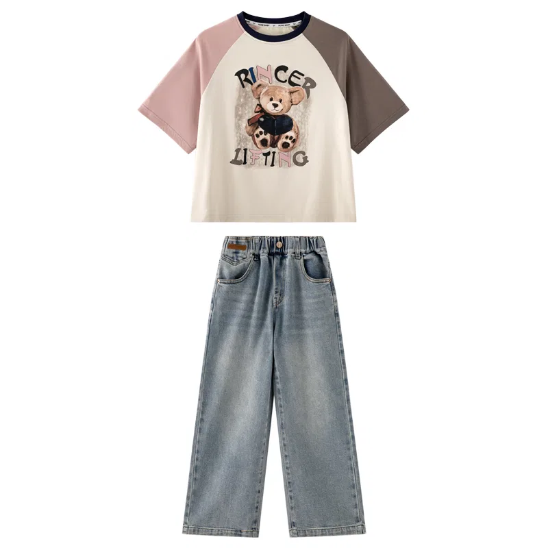 Детская спортивная одежда Casual с круглым вырезом Disney, Bear T-Shirt+Jeans