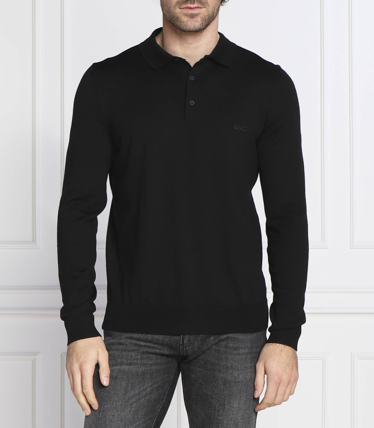 

Свитер BOSS BLACK polo regular fit, черный