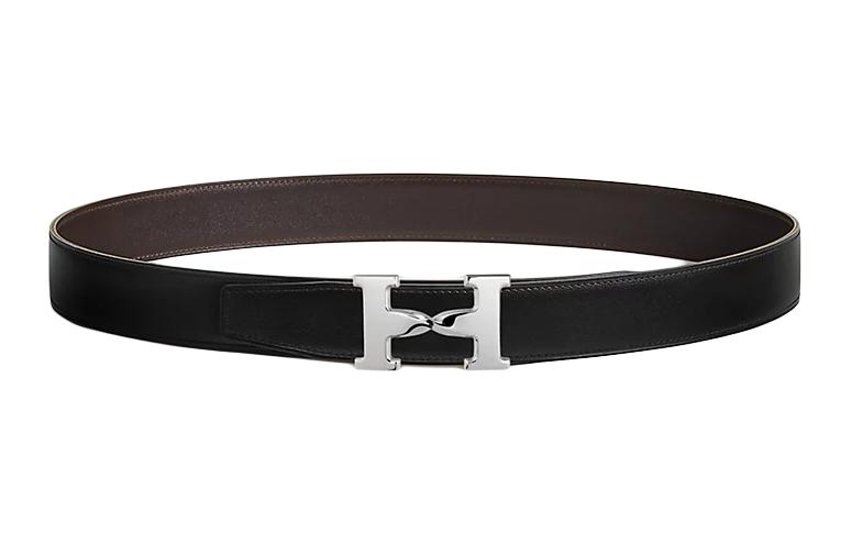 

HERMES Ремень мужской из кожи с палладиевым покрытием, черный, ширина 3,2 см