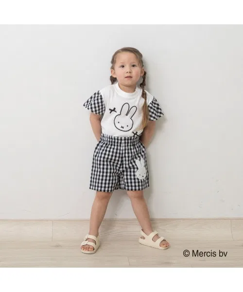 Детская футболка Miffy с рукавами в клетку и бантом белая — фото 3