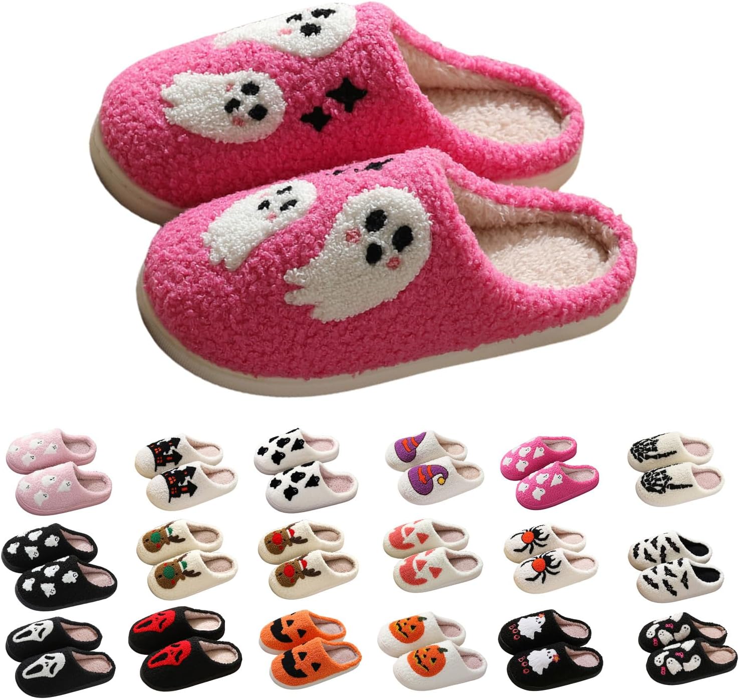 

Домашние тапочки на Хэллоуин для женщин и мужчин, милые туфли с графическим принтом, зимние повседневные, мягкие с пушистой подкладкой, плюшевые, теплые, для дома, для улицы и дома Kajxz, C-a3