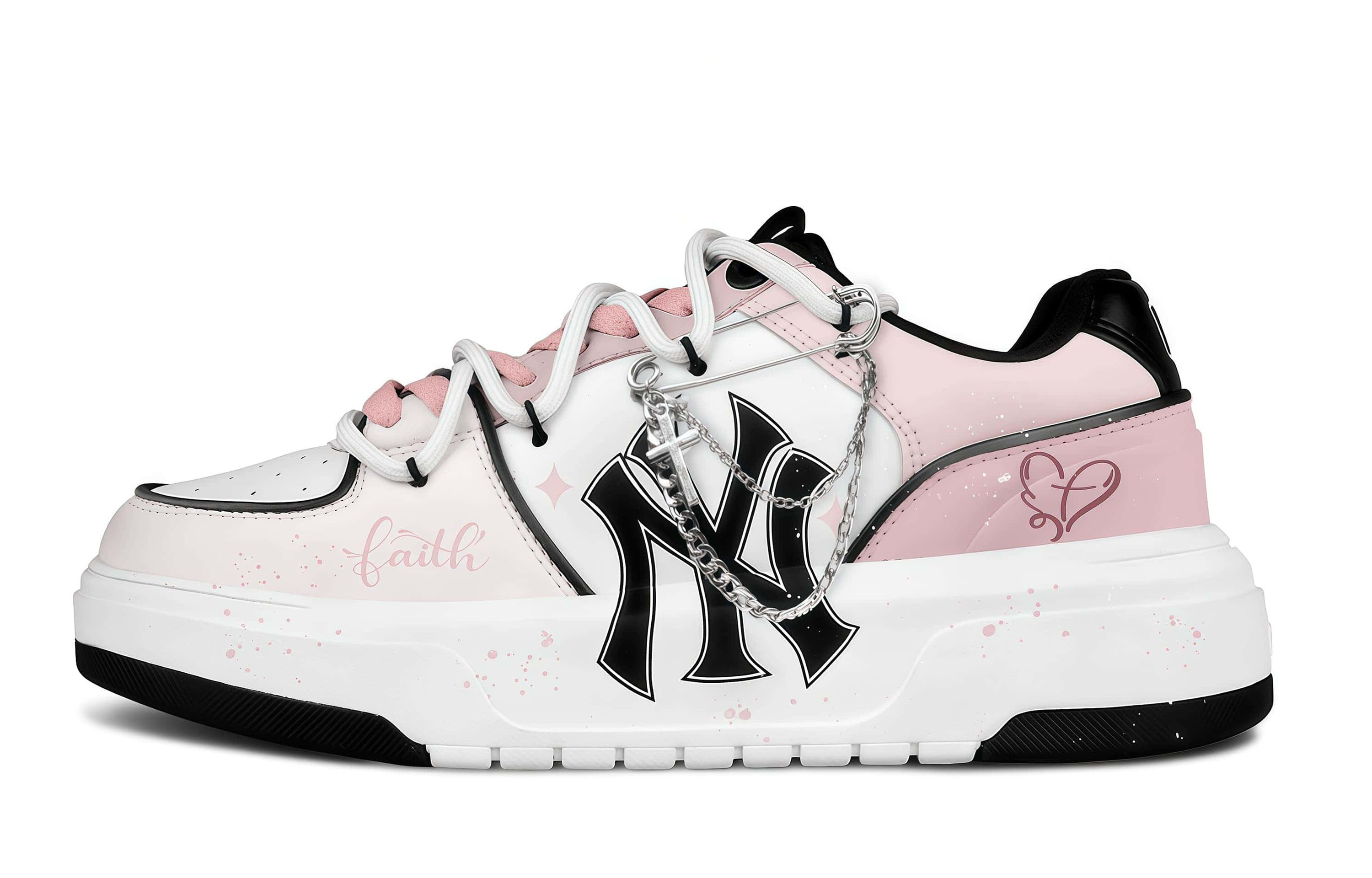 

MLB Массивные скейтбордистские кроссовки унисекс, низкие, розовые, белый, черный