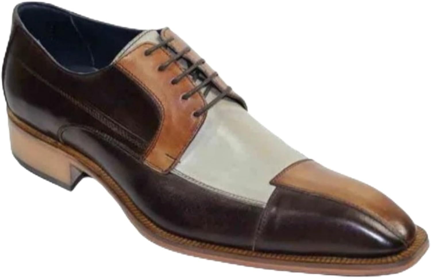 

Мужские туфли оксфорды с переплетением двух тонов, кожаные, с шнуровкой, низкий каблук, крылья носка, мягкий квадратный носок, формальные дерби для вечеринки, свадьбы, офиса и работы Netehadi, коричневый