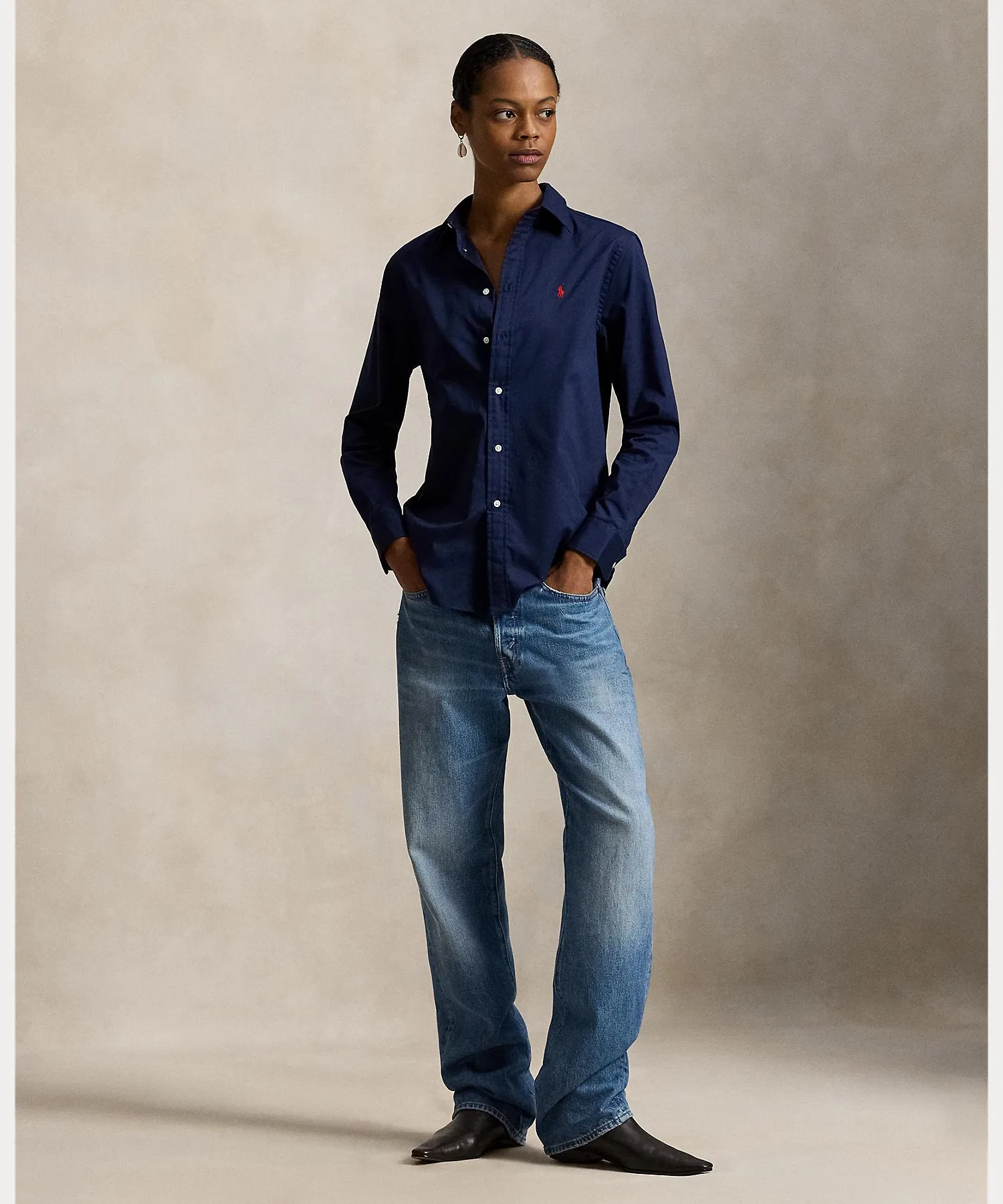 Женская хлопковая рубашка POLO RALPH LAUREN тёмно-синяя — фото 3