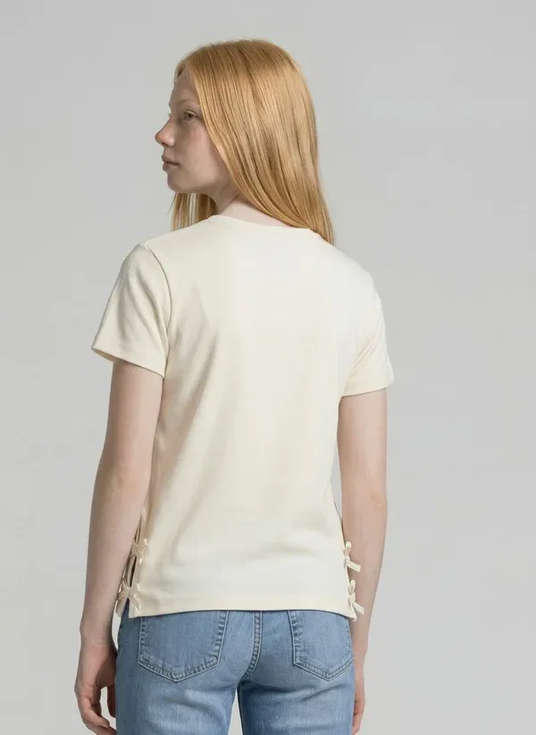 Футболка Tom Tailor T-shirt mit schleifen details basic t-shirt, шерстяной белый — фото 3