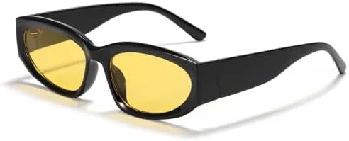 

Модные овальные солнцезащитные очки для женщин 2027 года, маленькие коричневые, сексуальные солнцезащитные очки в винтажном панк-стиле MTZJH, Black Yellow