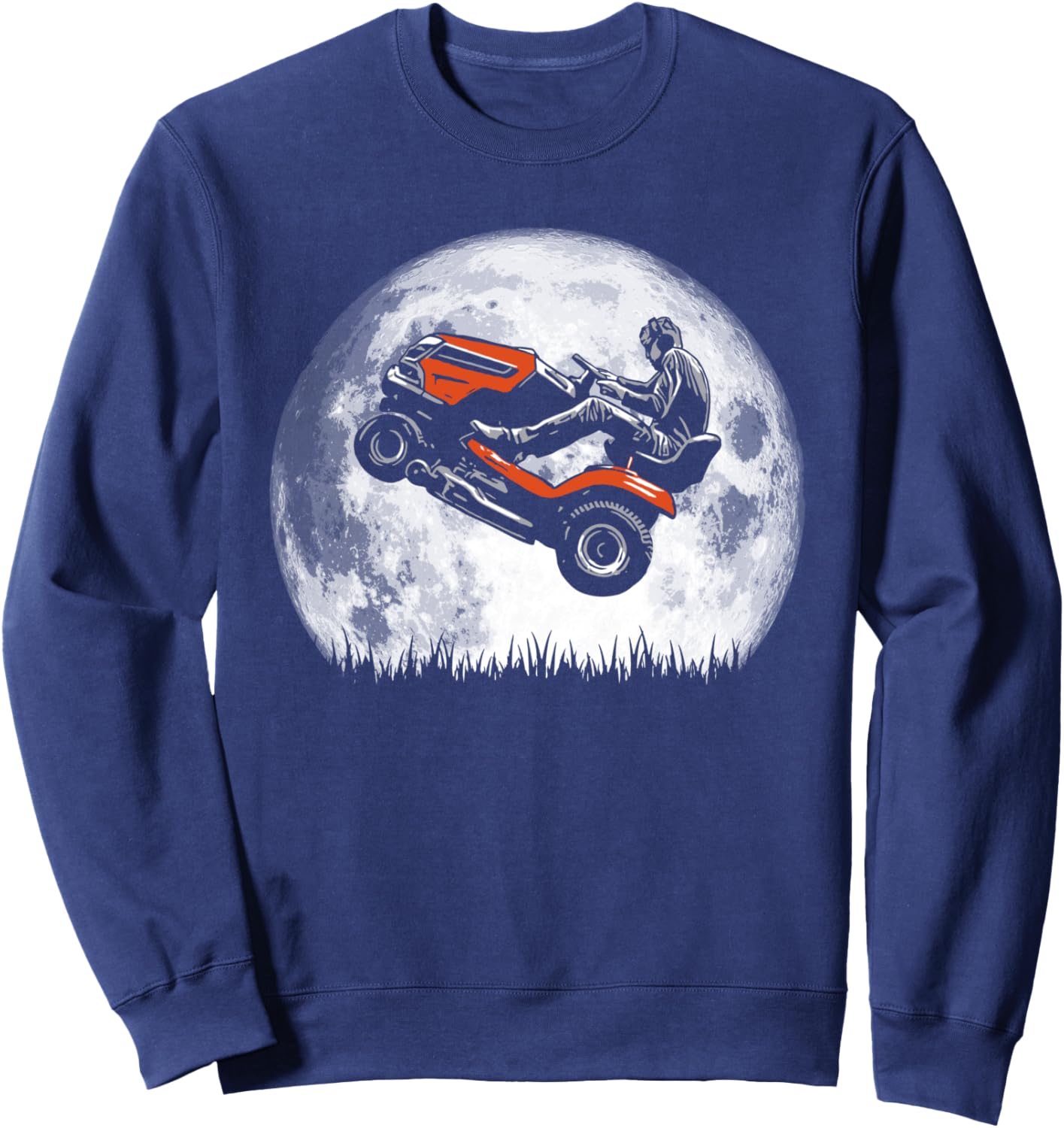 

Толстовка с забавным винтажным рисунком «Лунная ночь» и изображением газонокосилки на задних колесах Giant Step Landscaping Threads, темно-синий