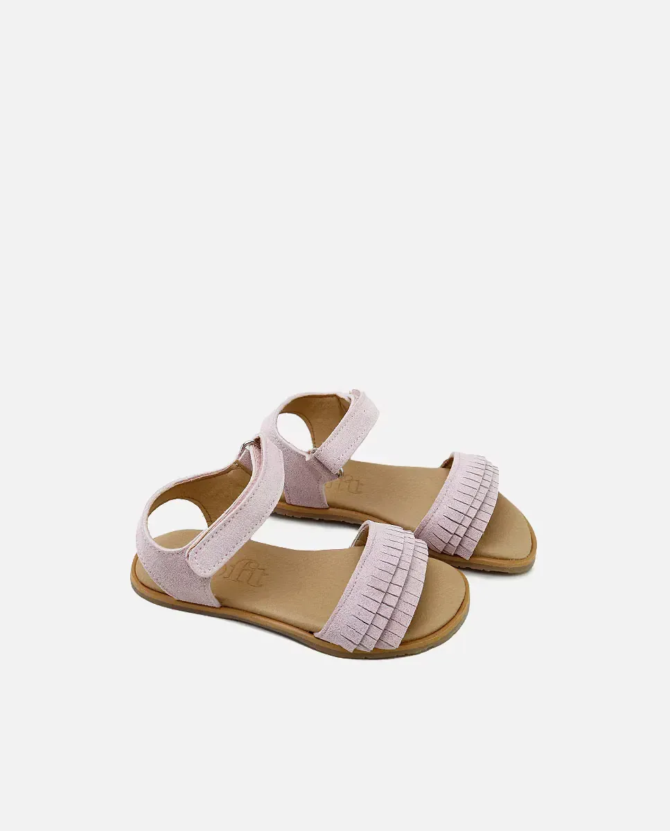 Детские босоножки barefoot из замшевой кожи с бахромой Eli 1957, розовый — фото 3