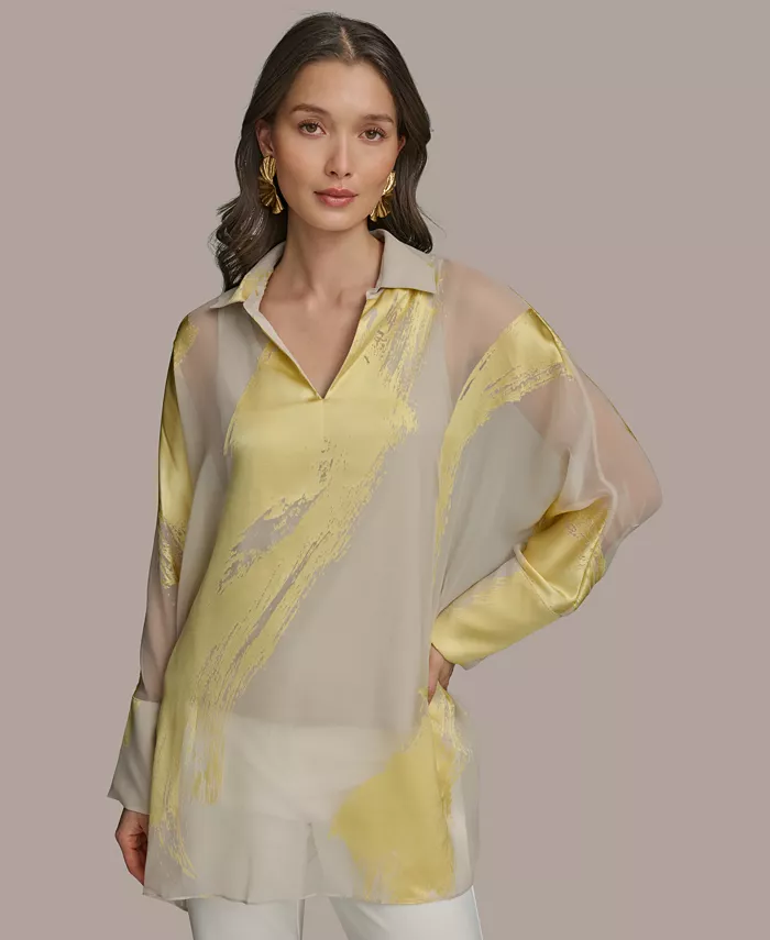 

Женская туника Brushstroke Burnout с эффектом выгорания Donna Karan New York, серый