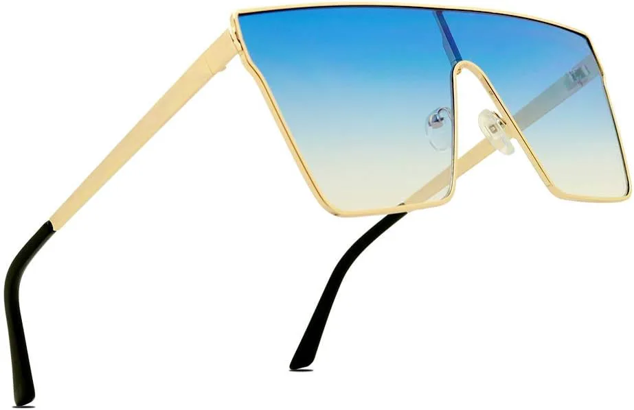 

Женские солнцезащитные очки ShadyVEU с увеличенным плоским верхом, градиентными зеркальными линзами и металлической оправой, в модном стиле, Gold Frame / Blue Lens