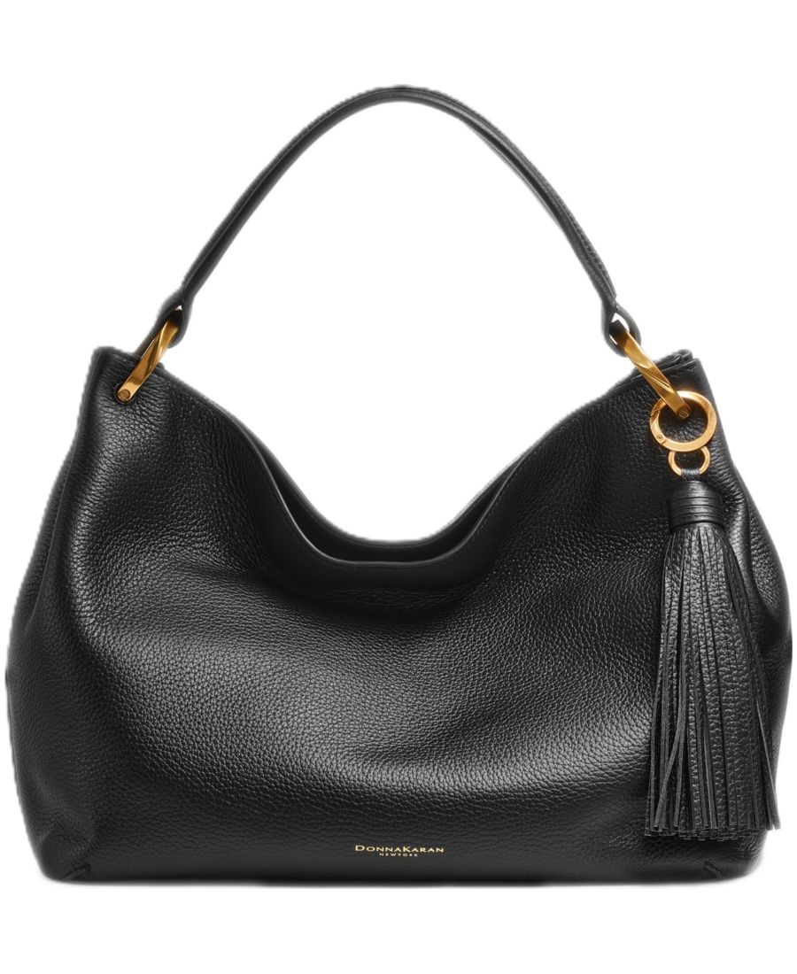 

Кожаная наплечная сумка Glenwood с кисточкой Donna Karan New York, Blk/gold