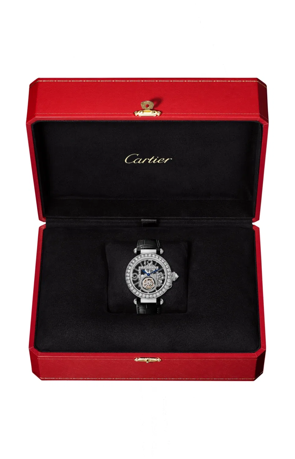 PASHA DE CARTIER 41 мм, механический завод, белое золото, бриллианты, скелетонизированный циферблат, турбийон, 2 сменных ремешка - HPI01435, золотой — фото 3