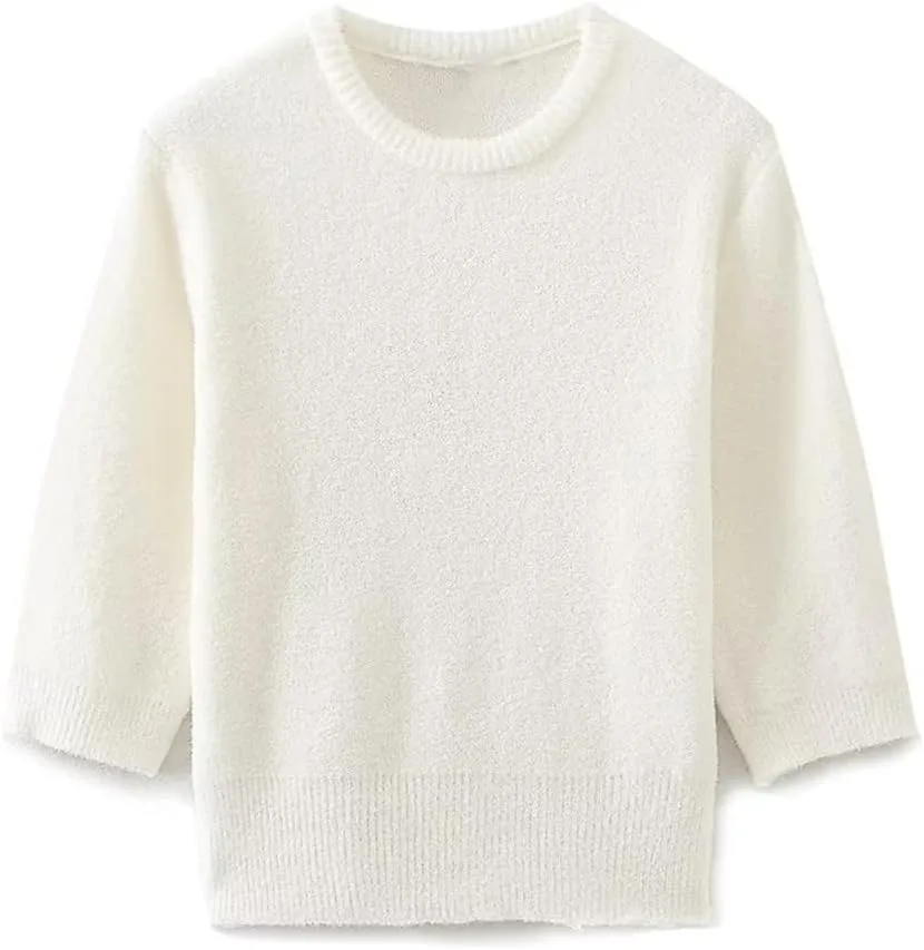 

Тонкий короткий свитер с круглым вырезом и рукавом три четверти DFWZMQTG