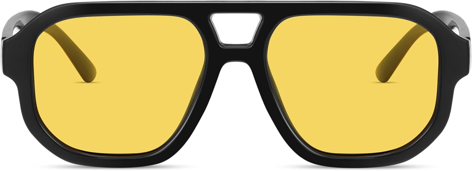 

livho Модные поляризованные квадратные солнцезащитные очки-авиаторы для женщин и мужчин, квадратная оправа, ретро-солнцезащитные очки для женщин и мужчин 2025 Shades, Black/Yellow Tint