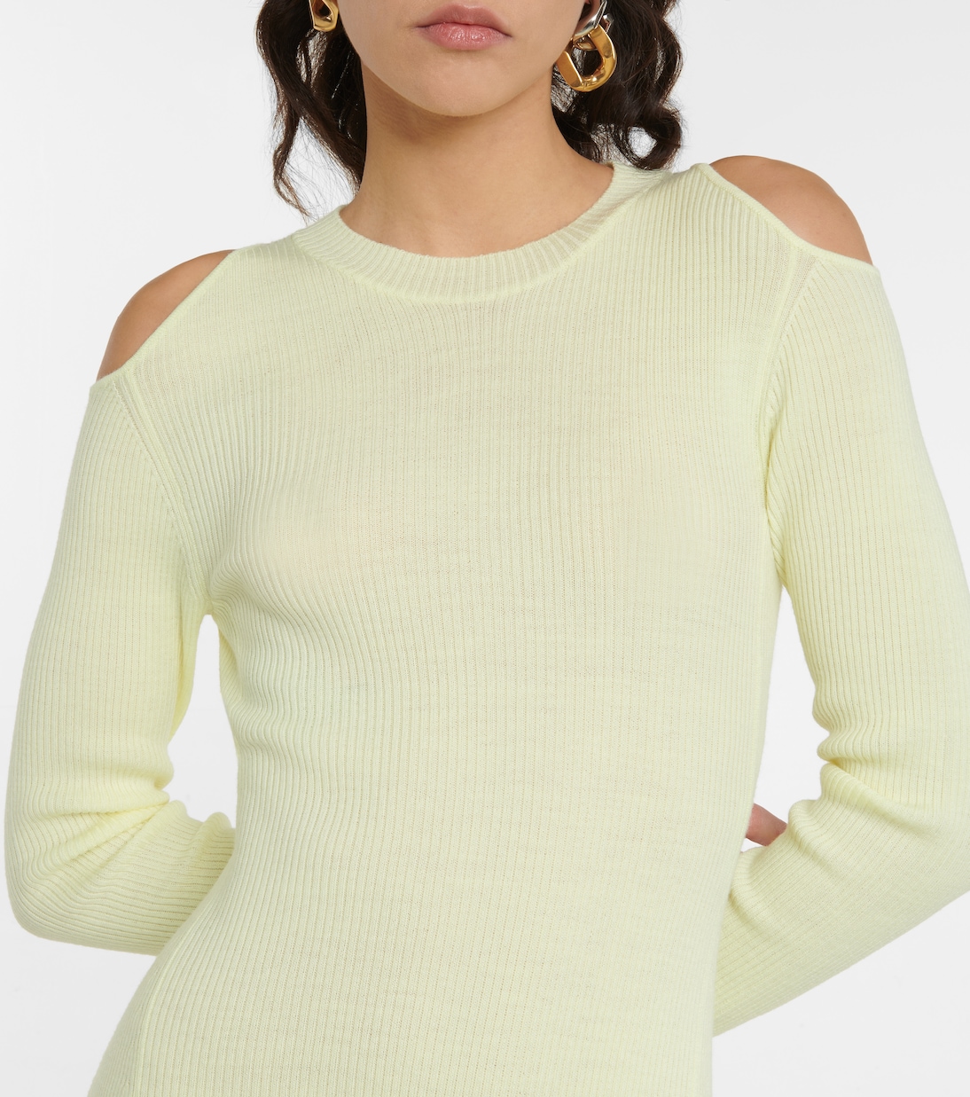 Платье миди из натуральной шерсти с вырезом Stella McCartney, Acid Yellow — фото 4