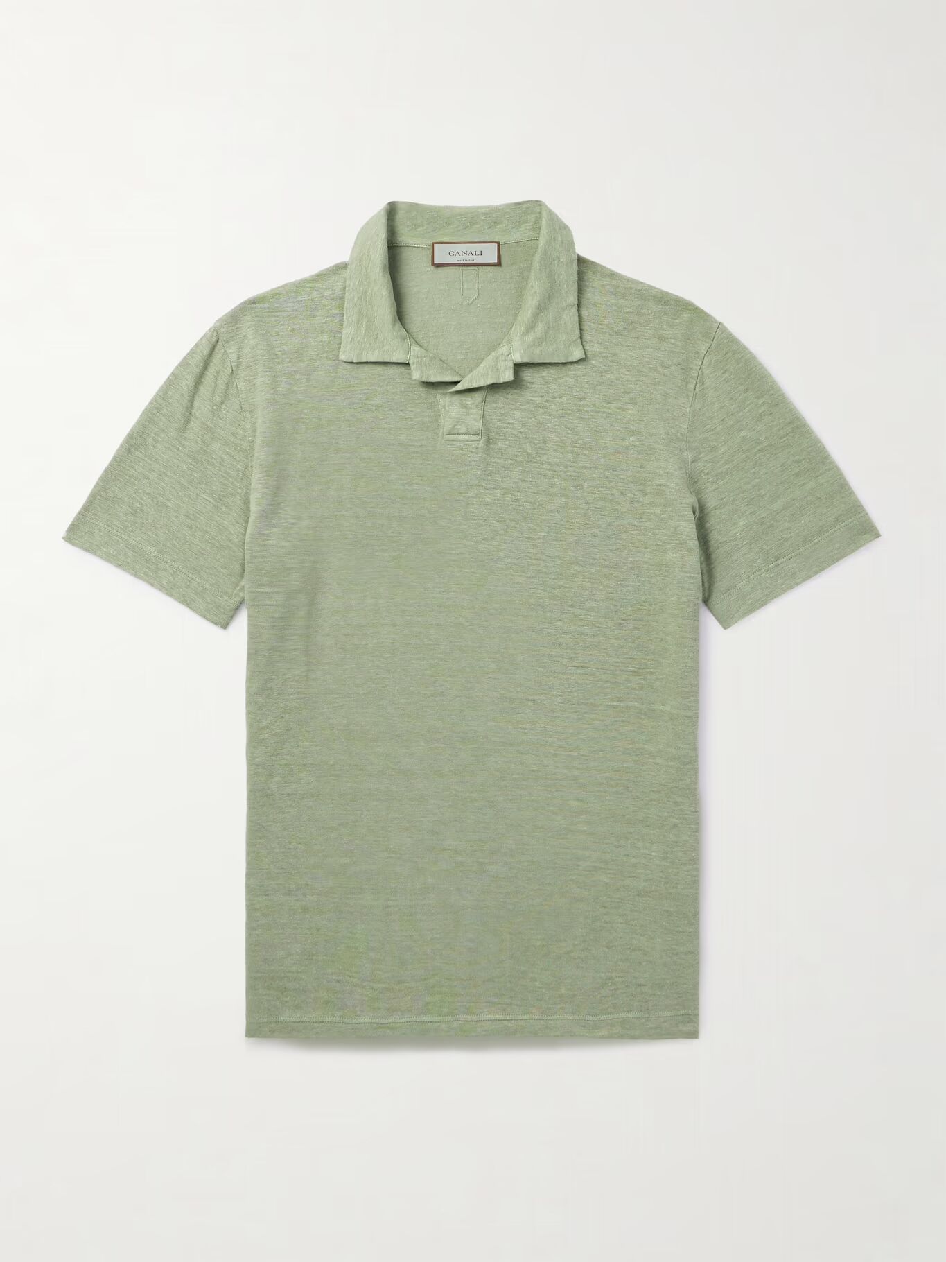

Рубашка-поло из льна облегающего кроя CANALI, зеленый