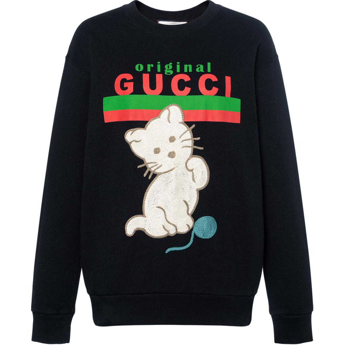 Футболка с круглым вырезом Kitten Crew GUCCI, черная — фото 4