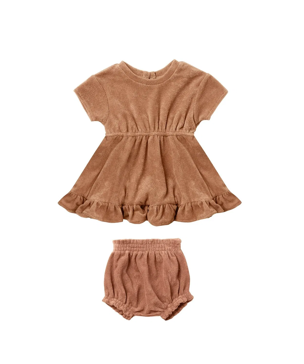 Детский комплект платья и шорт Terry Dress Set из махровой ткани, органический хлопок, серо-розовый