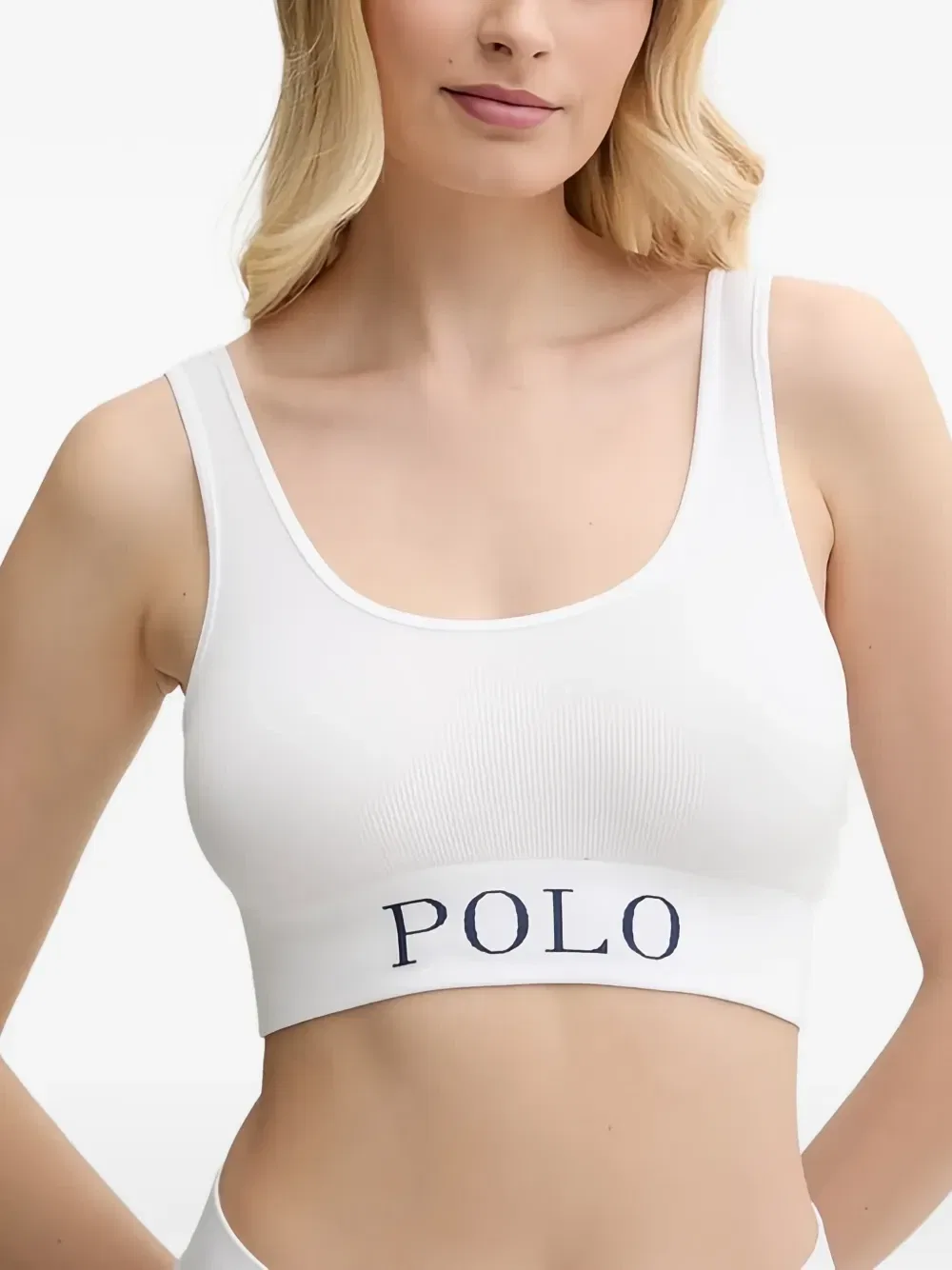 Бюстгальтер в рубчик с логотипом на резинке под грудью POLO RALPH LAUREN, белый — фото 2