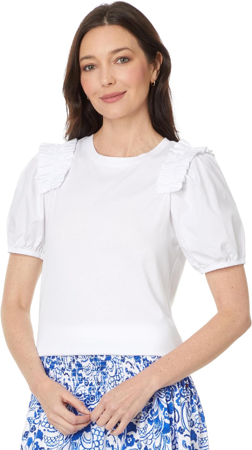 

Топ Tommy Hilfiger Mixed Meida Puff Sleeve Top, цвет Bright White
