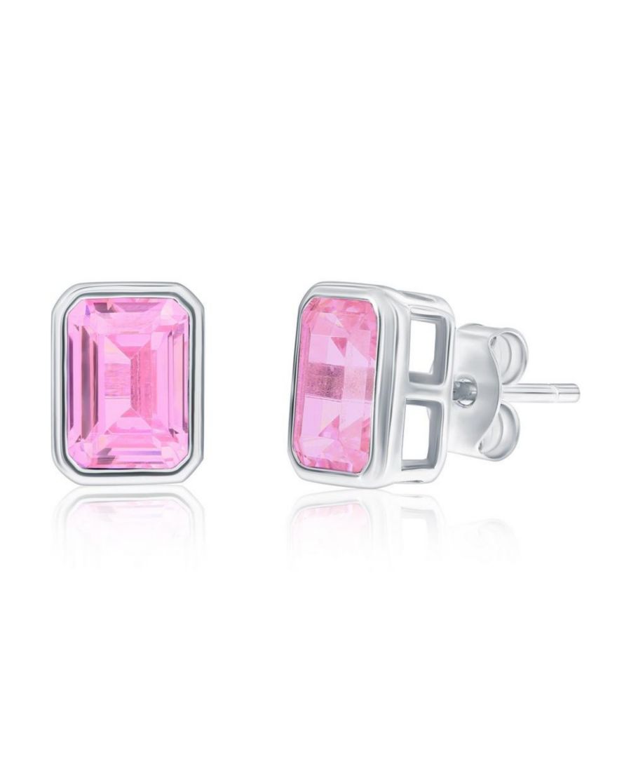 

Серьги-гвоздики из стерлингового серебра, прямоугольные, с фианитами, с камнем-талисманом по знаку зодиака Simona, Pink