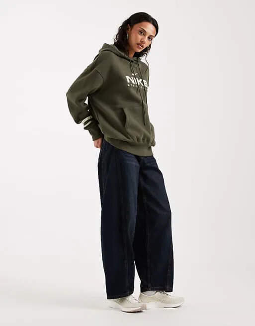 Худи оверсайз из флиса цвета хаки Nike Varsity Phoenix Fleece — фото 2