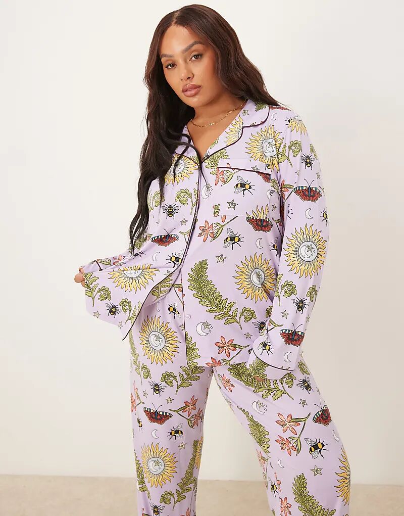 

Пижамный комплект Chelsea Peers Curve из полиэстера с длинными рукавами и принтом «лесной лунный свет»