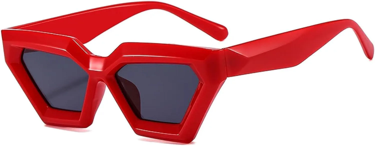 

Модные ретро-солнцезащитные очки в форме многоугольного кошачьего глаза, черные, для женщин и мужчин в стиле панк с защитой от УФ-излучения UV400 TKKTLLT, Red