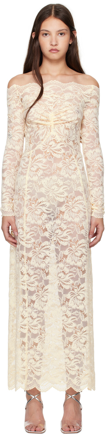 

Бежевое кружевное макси-платье Rabanne