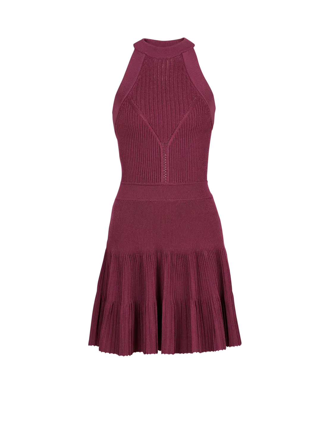 

Платье без рукавов клеш из ажурного трикотажа Balmain, фиолетовый