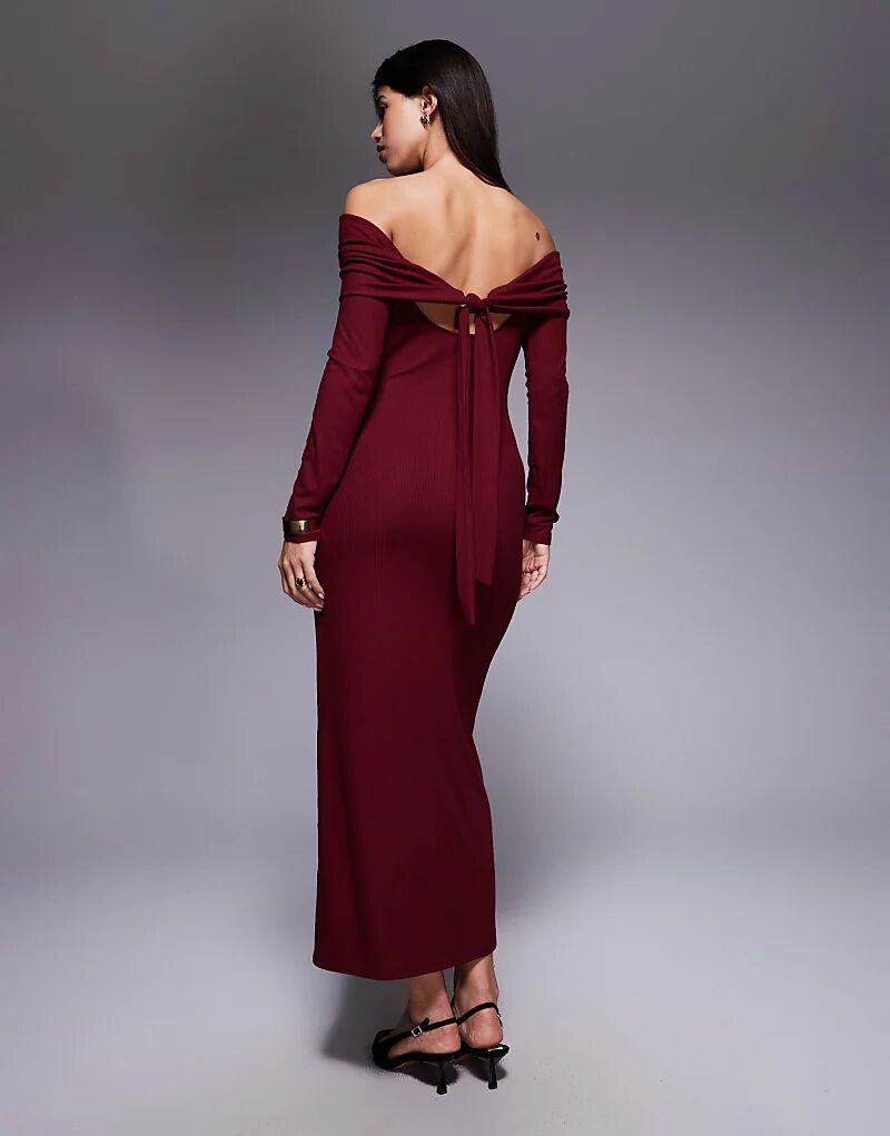 

Платье миди в рубчик с бантом ASOS DESIGN красного цвета